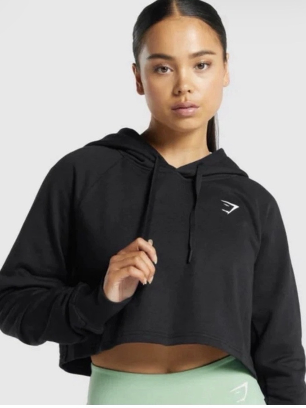 Gymshark Black Cropped Hoodie with White Logo size‎ Medium